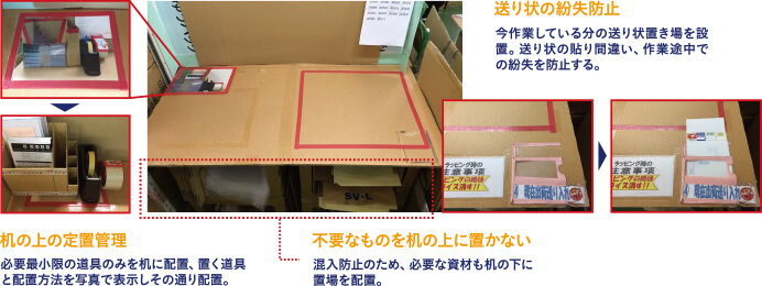 作業テーブルでの異物混入対策